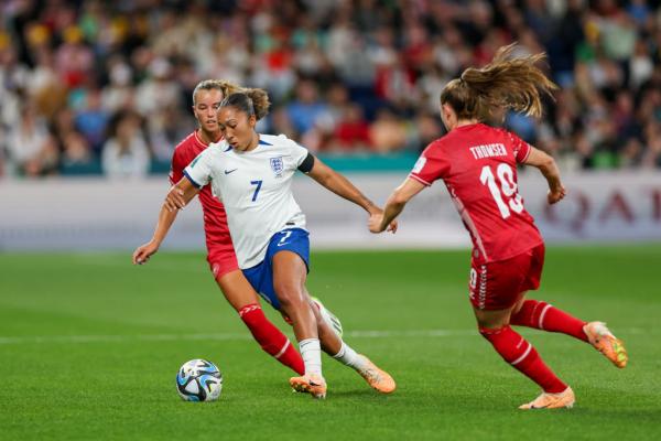 Lauren James of England in action during the FIFA Women's World Cup Australia & New Zealand 2023 match between England and Denmark at Sydney Football Stadium on July 28, 2023 in Sydney, Australia. (Photo by Norvik Alaverdian ATPImages/Getty Images)