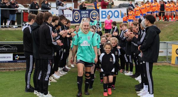 Launceston City FC women's team given guard of honour by men's team. Photo: Jess Woodroffe (provided)